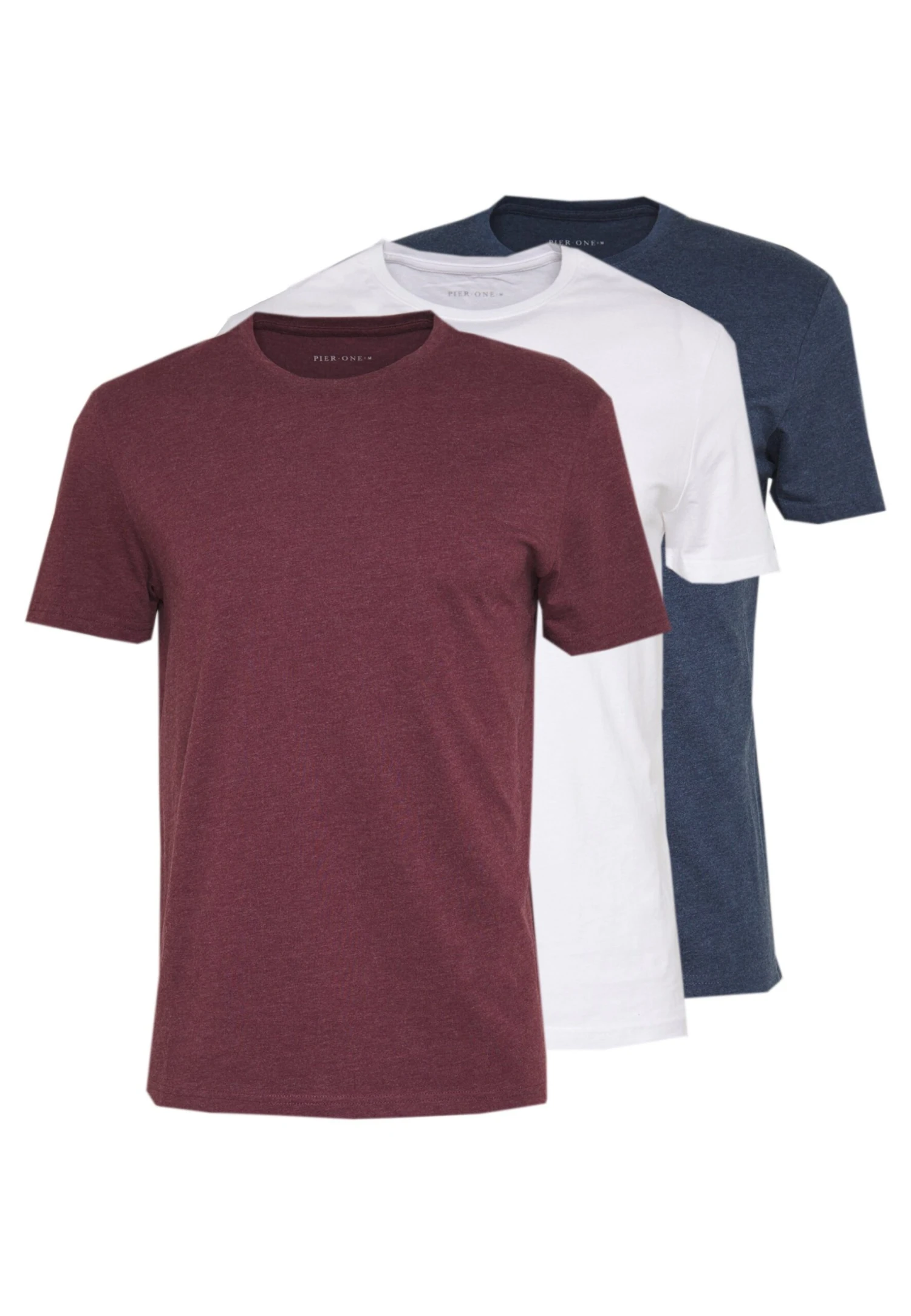 Pier One 3 Pack - T-Shirt Basic - Mottled Bordeaux/White/Blue 3 Pier One 3 Pack - T-Shirt Basic - Mottled Bordeaux/White/Blue