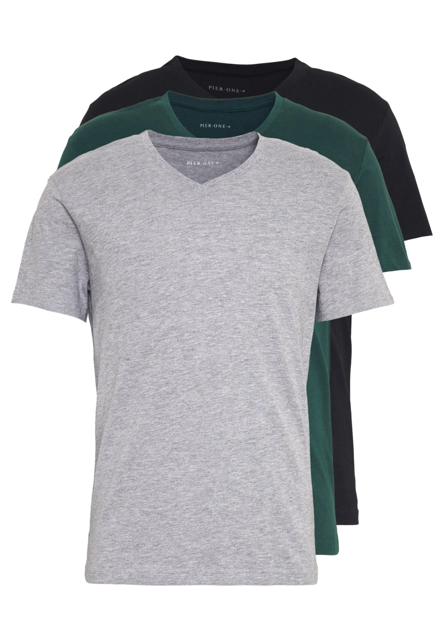 Pier One 3 Pack- T-Shirt Basic - Black, Grey, Green 3 Pier One 3 Pack- T-Shirt Basic - Black, Grey, Green